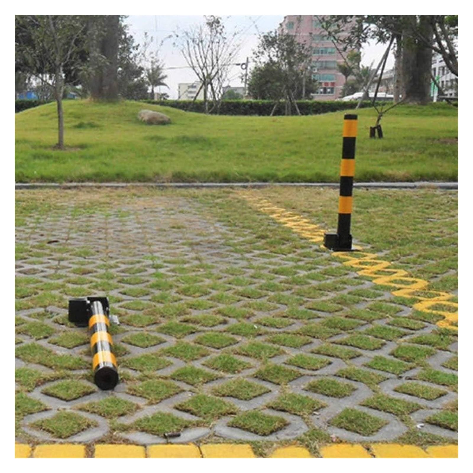 Bolardo de bloqueo de espacio de estacionamiento de coche, bloqueo de barrera de aparcamiento plegable de alta visibilidad, amarillo y rojo, bloqueo superior