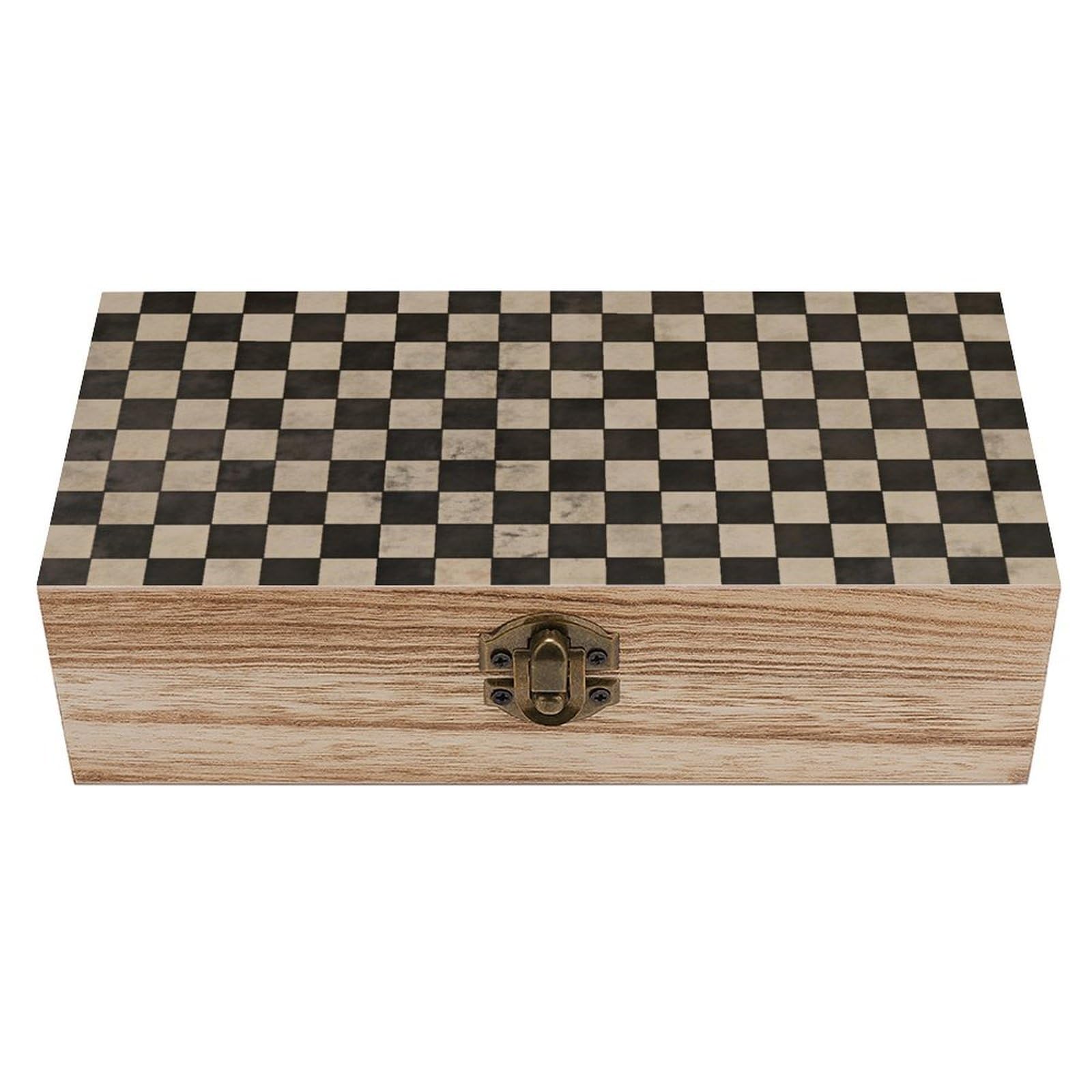 HLBSDM Black White Checkered Vintage Wooden Keepsake Box with Hinged Lid And Locking Clasp, Decorative Storage Box for Jewelry, Trinkets And Small Accessories, Organizer for Home Or Wedding