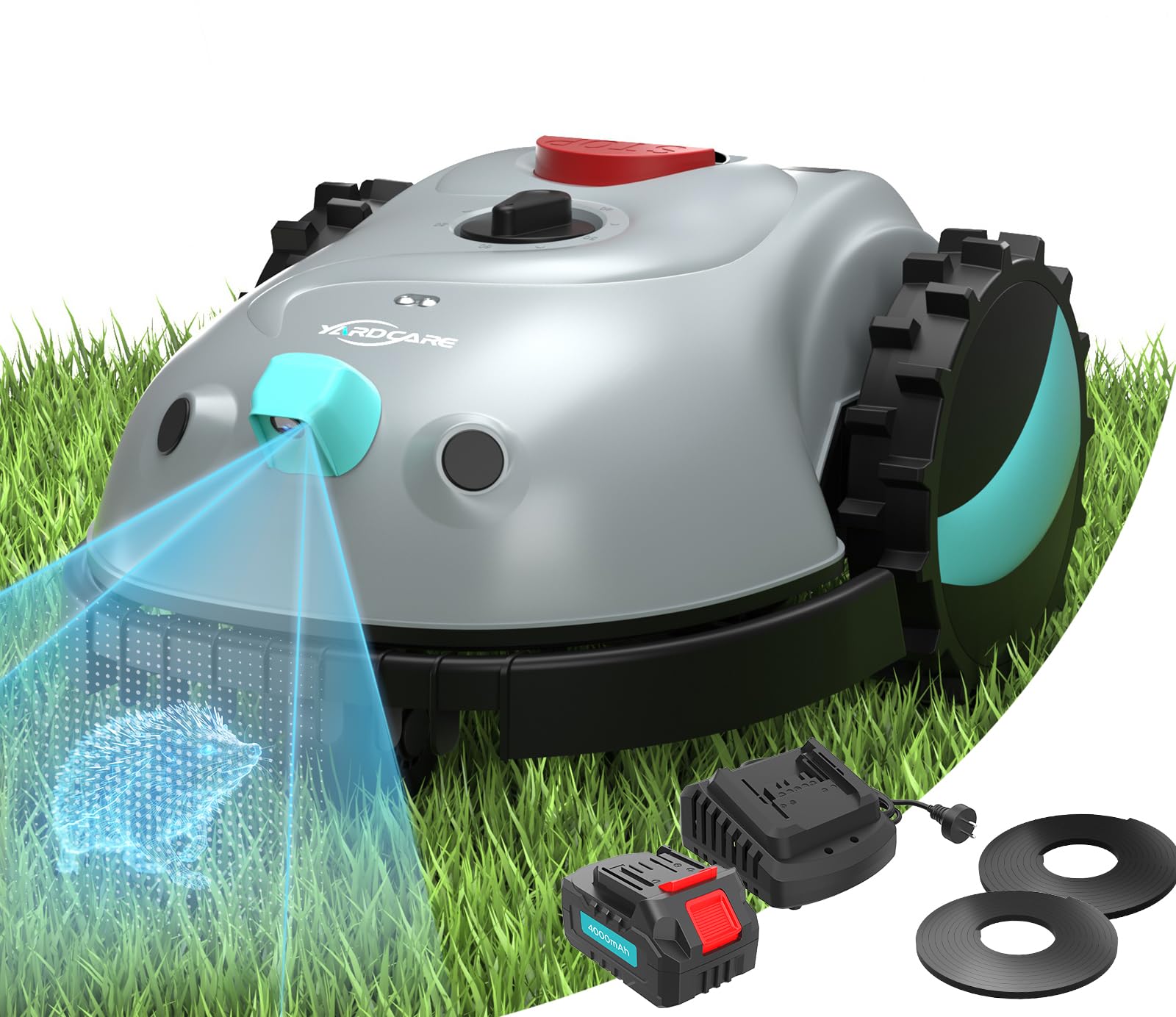 (2026 Neu) YARDCARE V100 Mähroboter ohne Begrenzungskabel, mit Vision-Navigation, Hindernisvermeidung(150 Arten), 4,0 Ah Akku Rasenmäher Roboter, Rasenroboter mit Magnetband, Ersatzklingen
