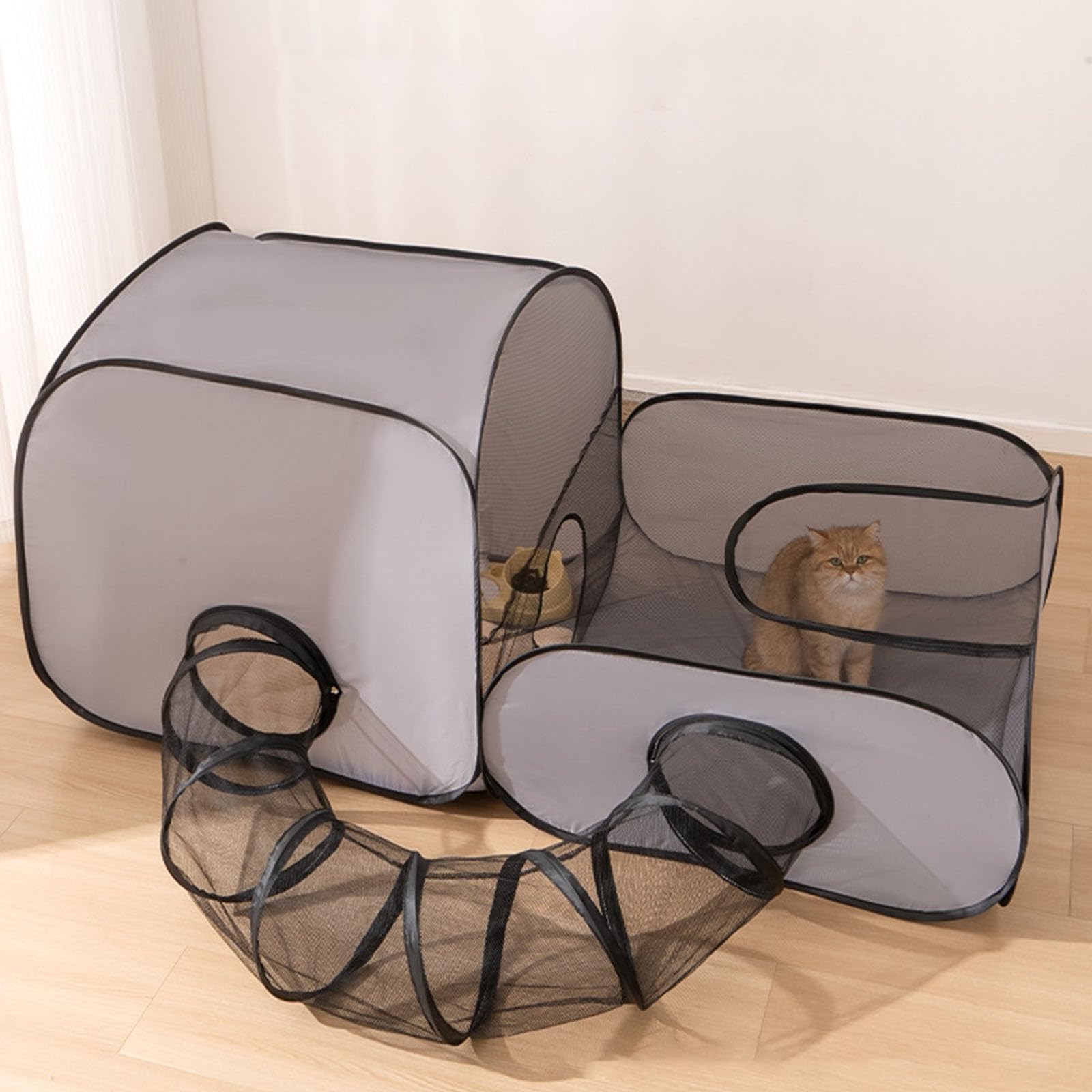 Outdoor Katzentunnel, Laufstall, Sonnenschutz, natürliche Beleuchtung für gesundes, erweiterbares Spieltunnelzelt, Hunde und Katzentransportboxen