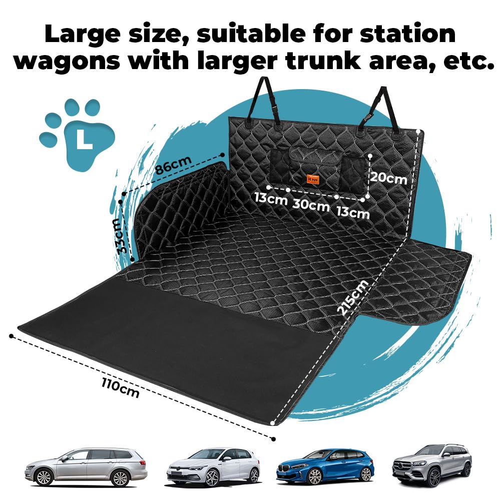KYG Telo Auto Per Cani Universale Impermeabile E Resistente Telo Bagagliaio Auto Con Protezione Laterale Telo Cane Auto Bagagliaio Facile Da Pulire Per Auto Suv E Camion 185 105 38cm Nero