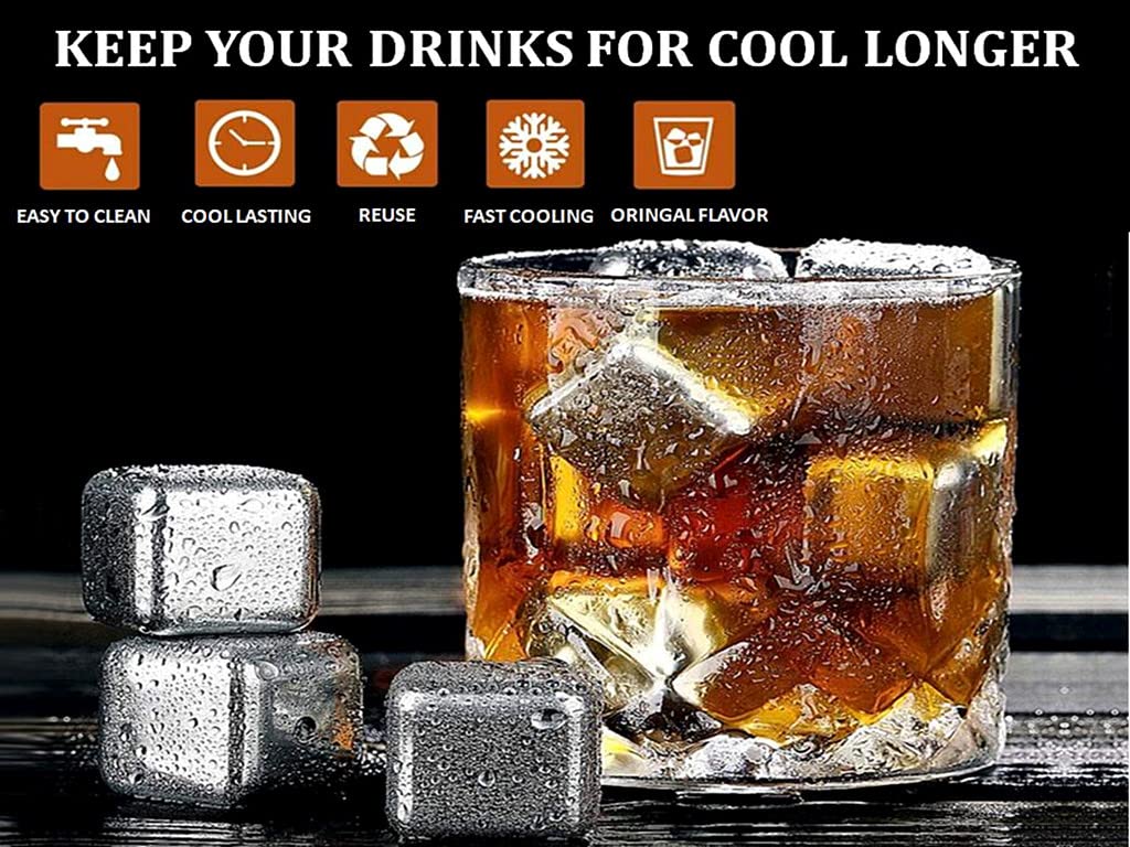 Anlising 16 cubetti di ghiaccio in acciaio inox, riutilizzabili, pietre per whisky, pietre per vino riutilizzabili, pietre per whisky in acciaio inox, per bevande raffreddate, whisky, birra, per feste