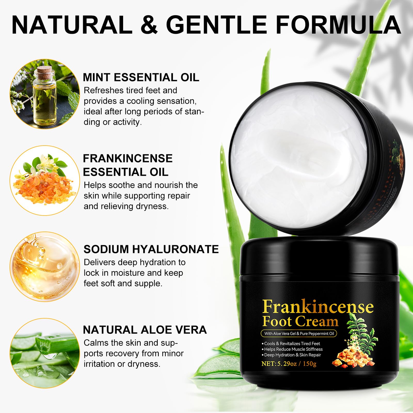 Crème pour Pieds Fatigués - Soin Réparateur à l‘Encens et Menthe Pure, Apaisement Intense de la Voûte Plantaire - 150g