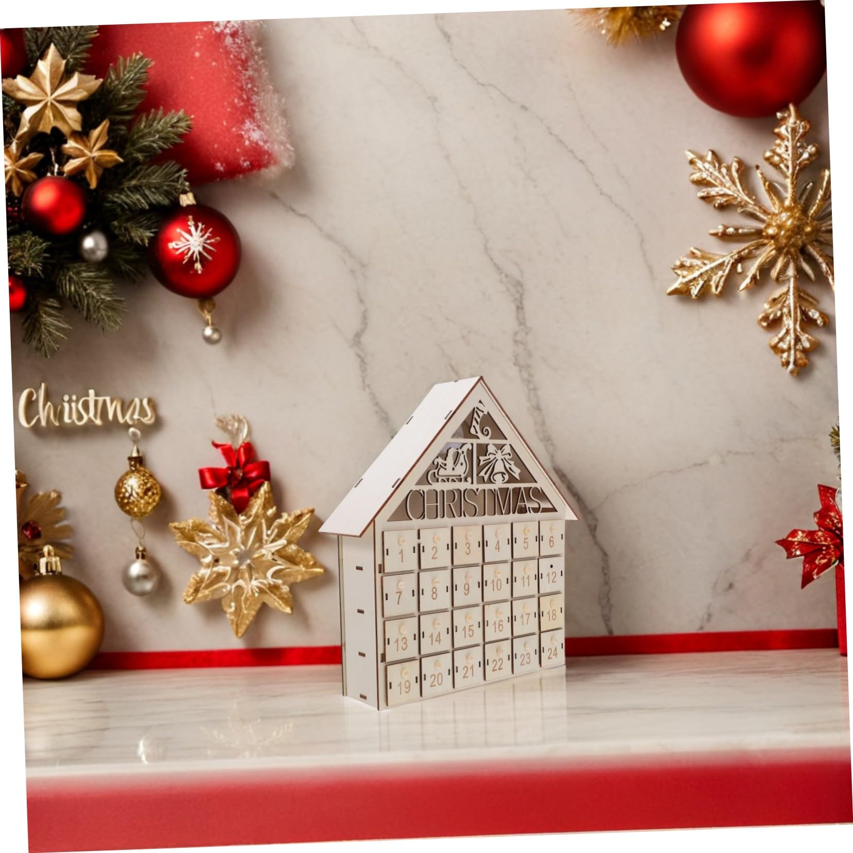 LED Beleuchteter Holz-adventskalender Haus mit Befüllbaren Schubladen Sicherer Kinderfreundlicher Weihnachts-countdown Kalender Interaktives DIY Holiday Countdown Dekor für Familie