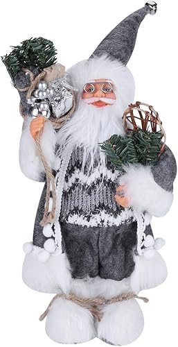 Figura creativa de Papá Noel de 11 pulgadas, figura coleccionable de Papá Noel de pie con bata de piel, bolsa de regalo, adornos de Navidad para