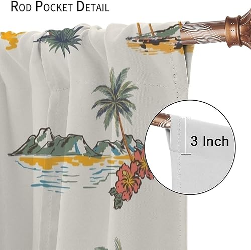 Miniatura 6 de Cortinas de playa, palmeras tropicales, costeras, hawaianas, de verano, con patrón de paisaje oceánico, con bolsillo para barra, cortinas de ventana