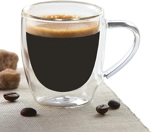 Miniatura 4 de Taza aislada de doble pared de vidrio, juego de 4 tazas/tazas para café, capuchino, café con leche, espresso, té, térmico, transparente, 2.5 fl oz