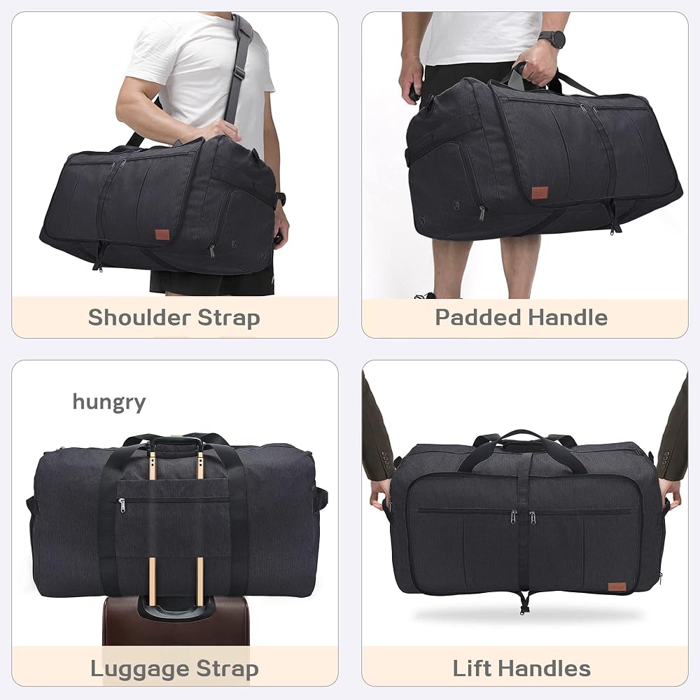 100L Travel Duffle Bag for Men, Urtala 32” Large Duffle Bag for Traveling with Shoe Compartment, Foldable Travel Duffel Bag Weekender Bag Gym Bag for Men Women Waterproof & Tear Resistant (Black)