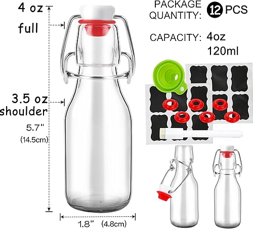 Miniatura 2 de 12 Pack 4 oz Swing Top Glass Bottles,Flip Top Glass bottles with airtight Caps for Home Brewing Beer,Kombucha,2nd