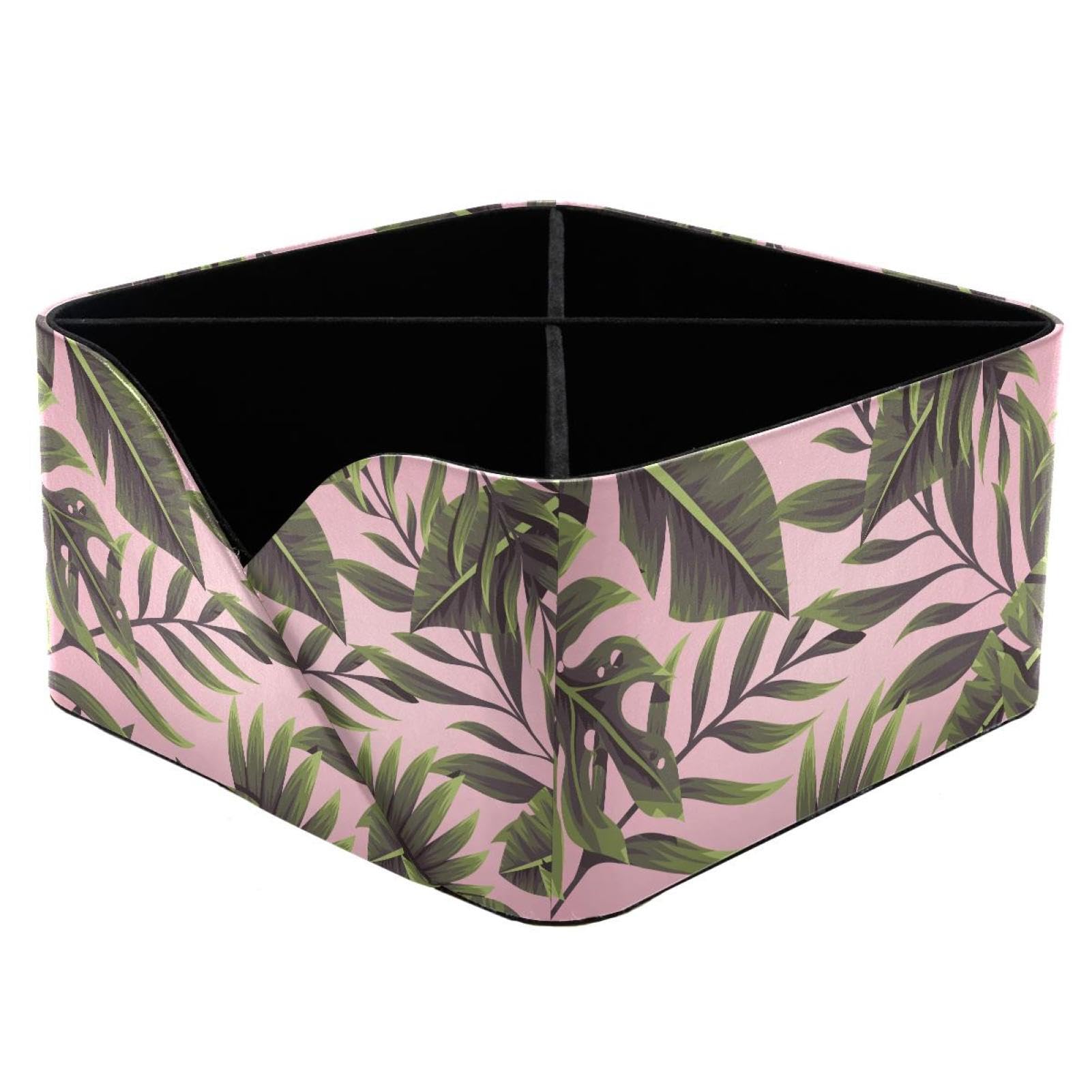 KengjuTesu Tropical Leaves Desktop Organizer Pen Holder, Rectangular Pencil Cup for Office, Study and Makeup Stations