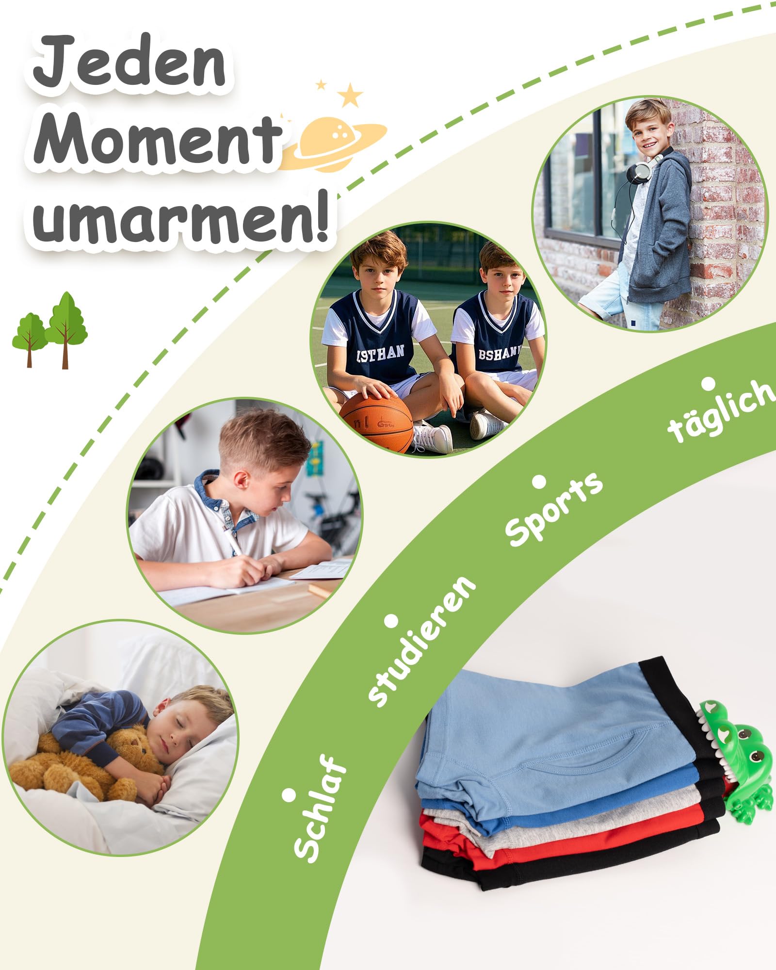 POPKOK Boxershorts Jungen Baumwolle Unterhosen Unterwäsche für Jungen 5er-Pack