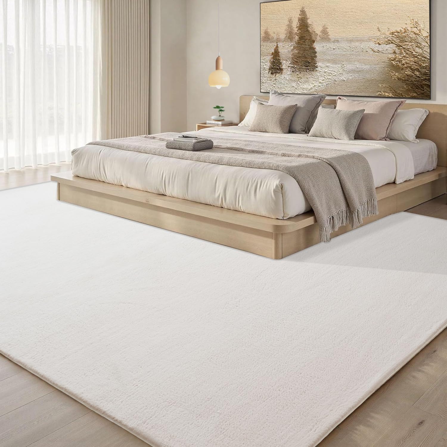 Teppich Wohnzimmer 200x300cm, Waschbarer Kinderzimmer Mädchen Junge Schlafzimmer Grau Carpet Gegend Kurzflor Flauschig Rutschmatte (Cremeweiß, 200x300)