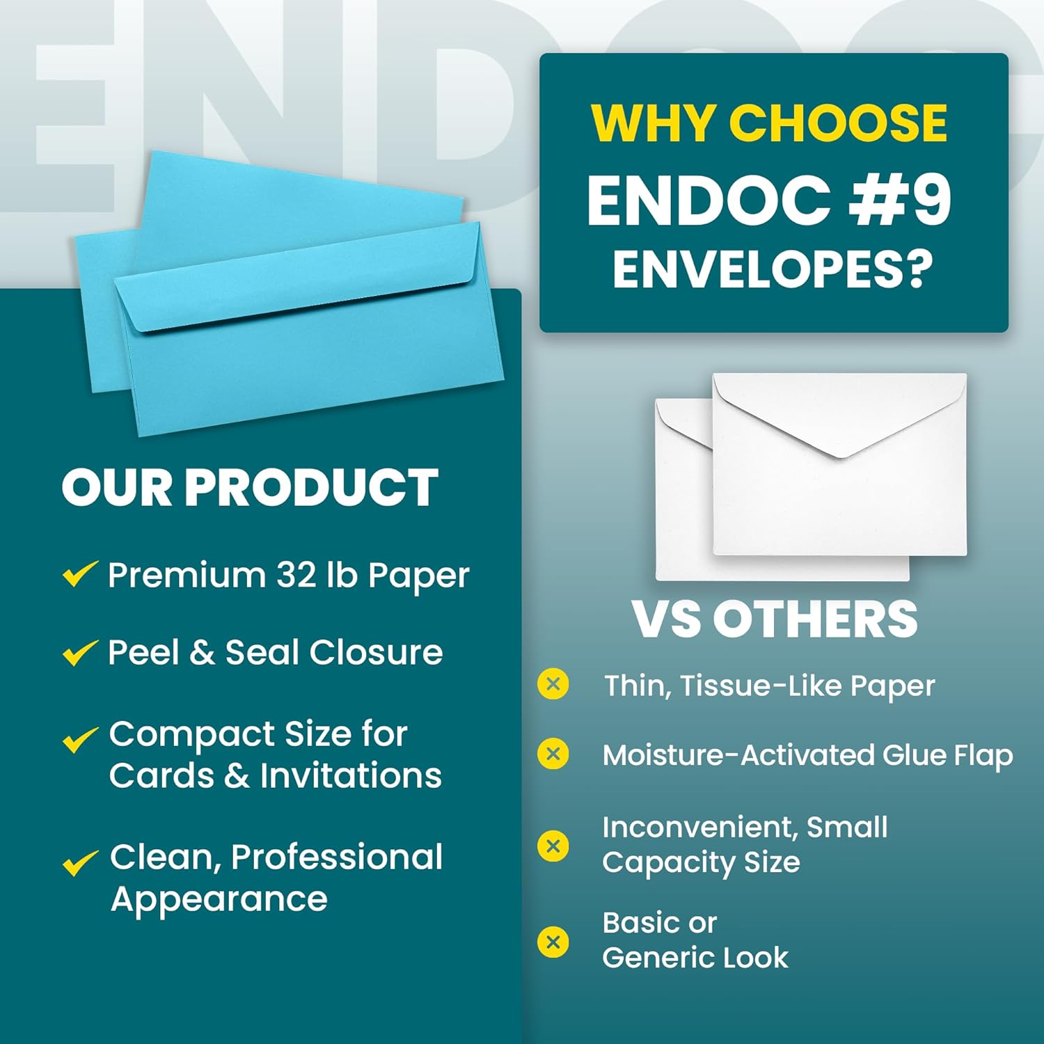 #9 Blue Envelopes Self Seal, 500/pack, Colored Envelopes Letter Size 3 7/8 x 8 7/8 inch, Business Envelopes for Cards, Invitations, Holiday, Postcards, Gifts, 32lb Heavyweight Paper