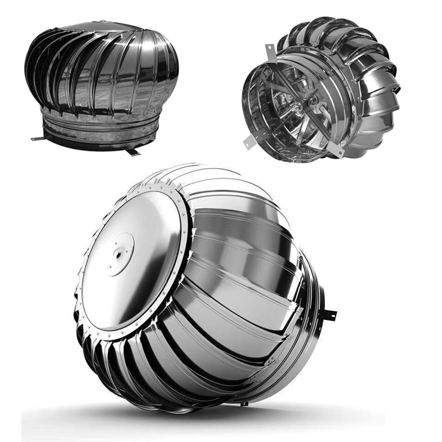 KGLHJDY 201/304 Stainless Steel Turbine Roof Ventilator, Roof Wind Turbines Cap Vent, 8Inch 10Inch 12Inch Air Vent Outlet Rotating Roof Vents Revolving Chimney Cowl Rainproof Silent(201-160mm/6.3in)