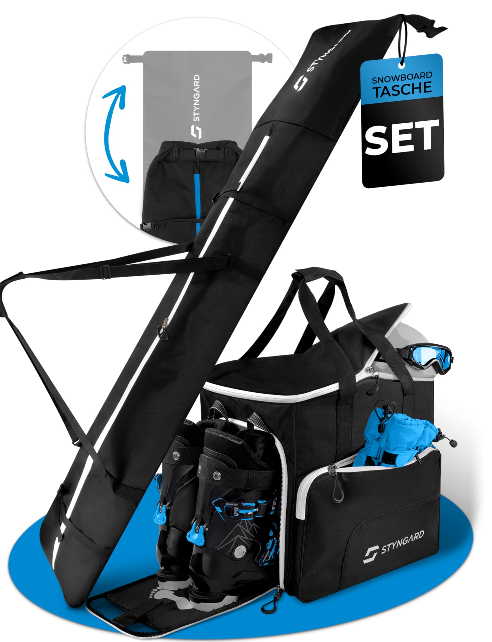 STYNGARD Set di borse da snowboard con tasca per stivali, da 140 cm a 190 cm), con imbottitura nella zona di legatura, borsa da snowboard modello Calgary