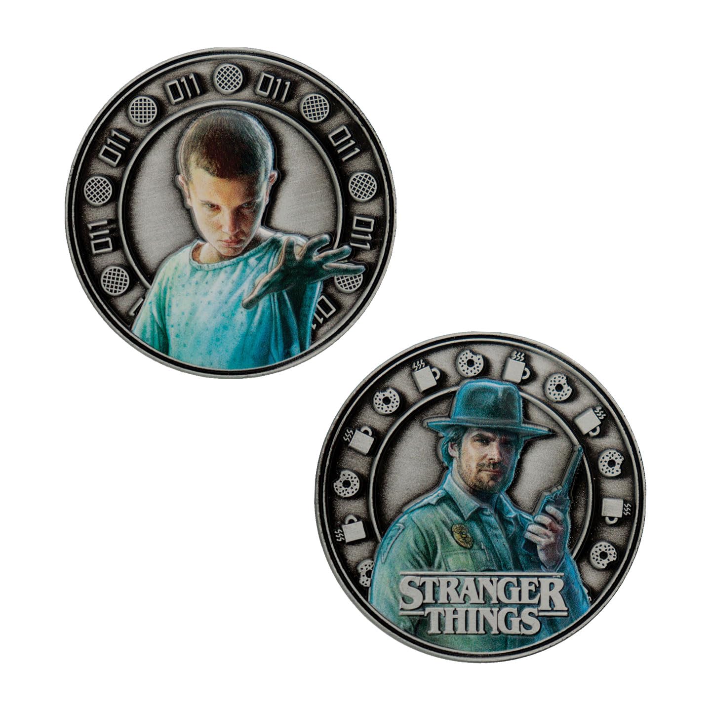 Fanattik Metallic Stranger Things Limited Edition Eleven & Hopper Collectible Coin – Officially Licensed, Individually Numbered Enamel Coin, 39Mm, 5,000 Worldwide