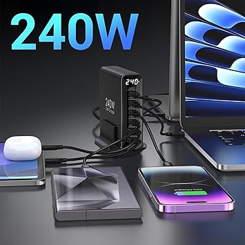 Juo 240W GaN PD 3.1 Desktop Fast Charger 4 Type-C + 2 USB-A iPhone & MacBook & Laptop Compatible Charger