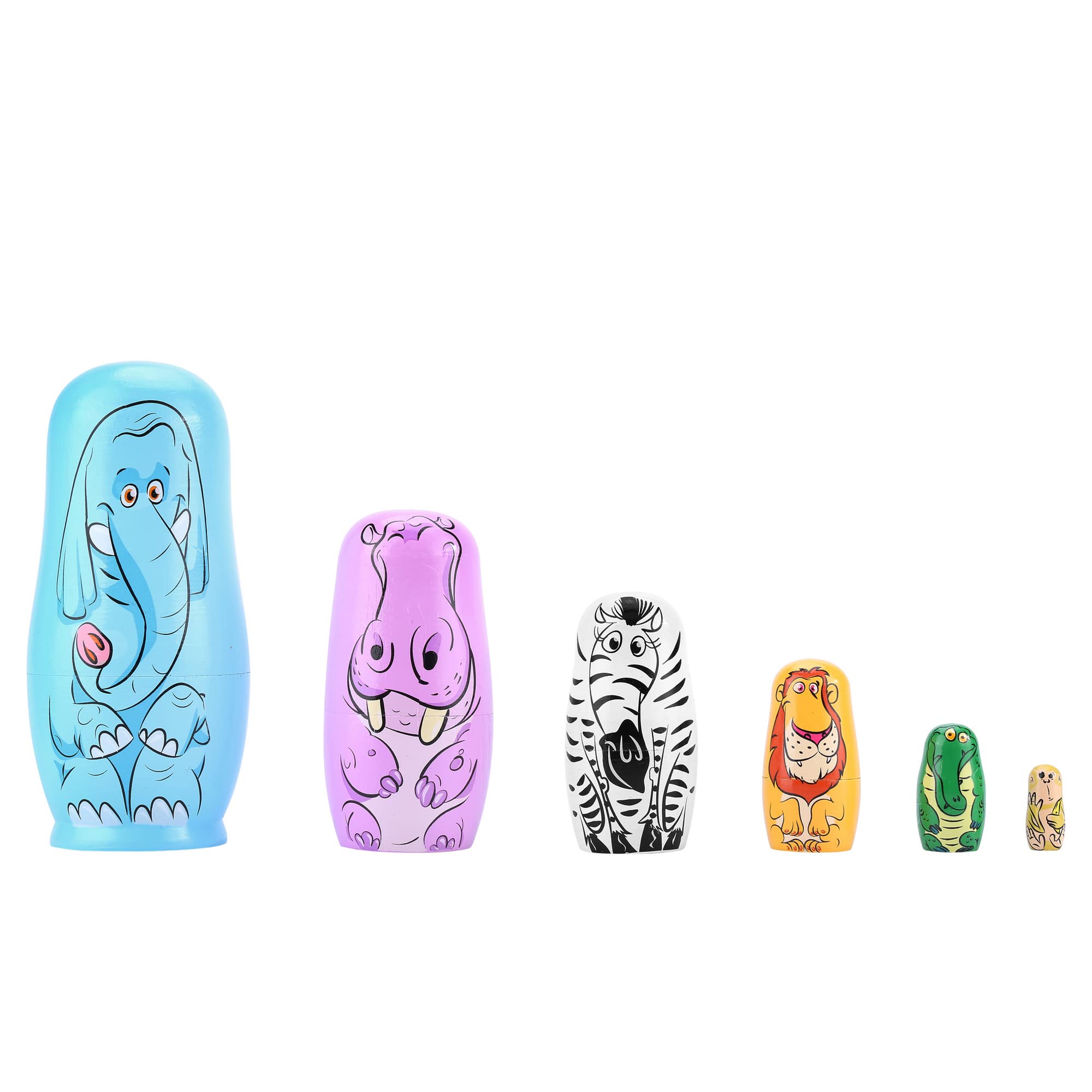 Yoption 6Pcs Russian Nesting Dolls Handmade Wooden Animal Matryoshka Dolls Set for Kids Christmas Birthday Wishing Gift (Blue Elephant)