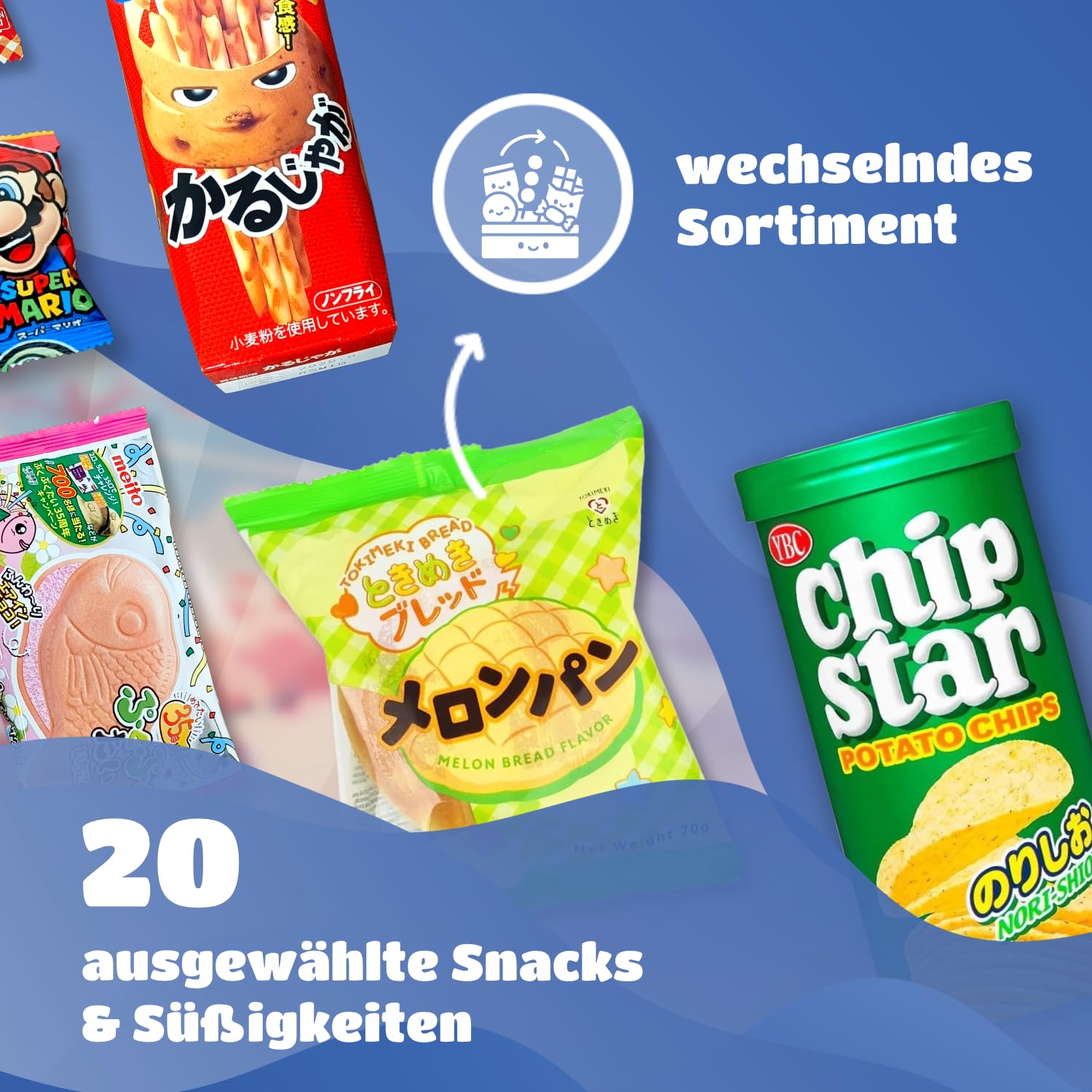 IKOU OKASHI Box - Japanische Süssigkeiten & Snacks | Probierbox Geschenkidee mit Schokolade, Chips & Bonbons, inkl. Origami & Sticker!