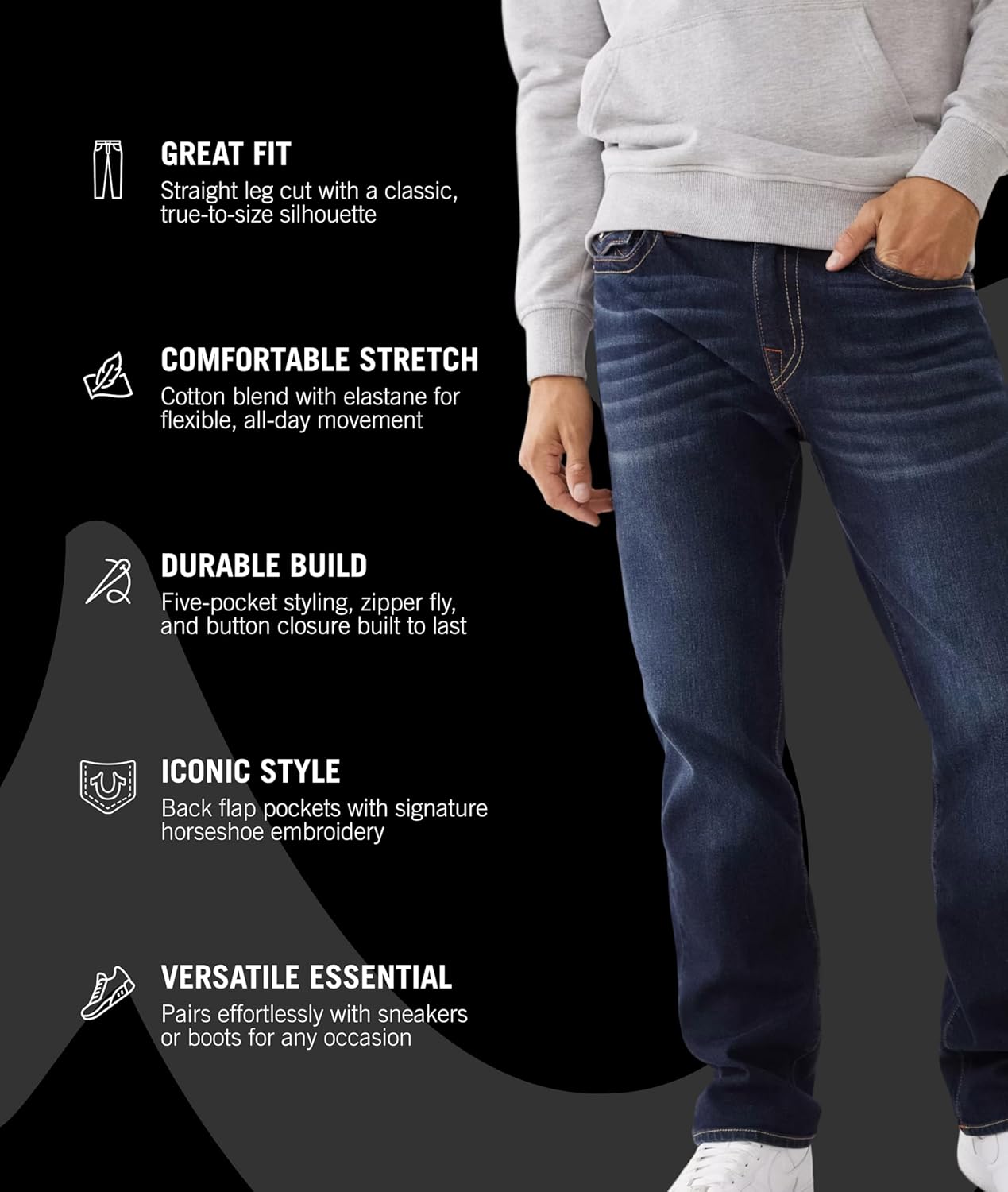 True Religion Men’s Ricky Straight Leg Jeans with Back Flap Pockets – Mens Jeans - Image 4