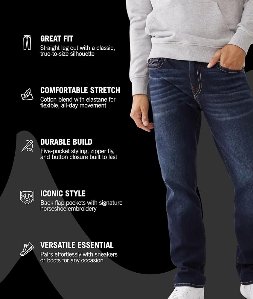 True Religion Men's Ricky Straight Leg Jeans, Dark WASH Muddy