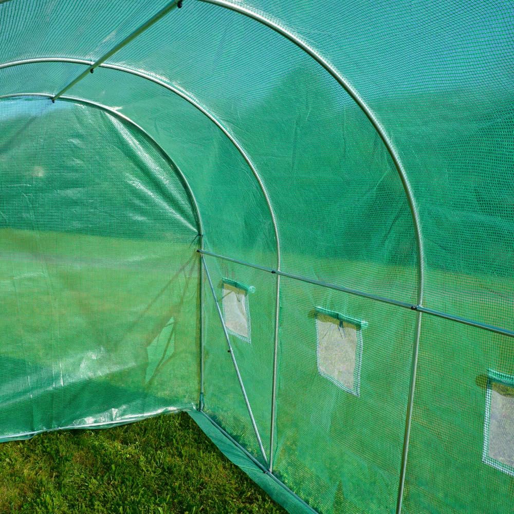Oxeo Serre de Jardin Tunnel 6m²- bâche armée renforcé 3 x 2 x 2m - Structure Acier - Porte zippée - 6 fenêtres - pour Toutes Saisons