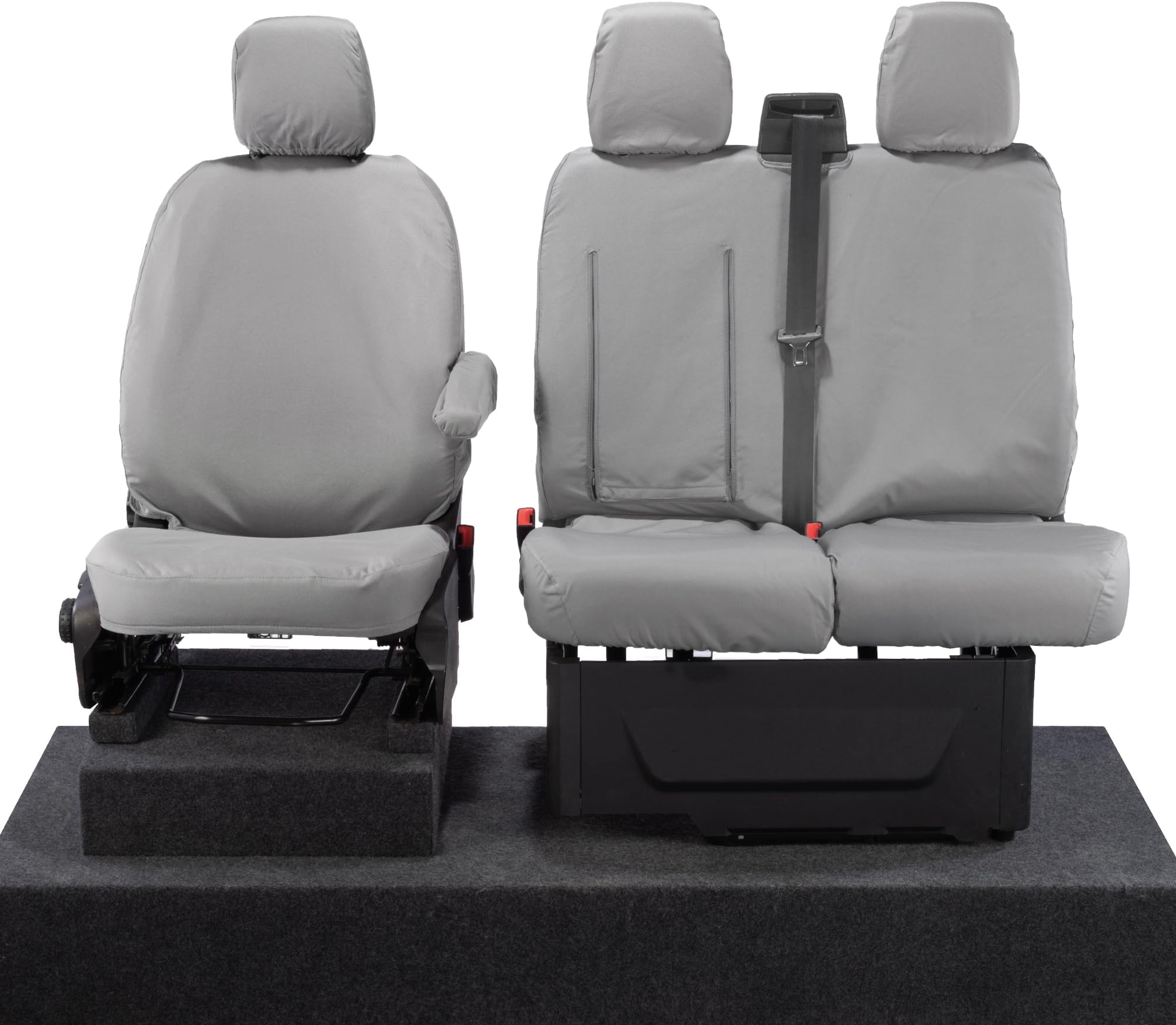 UK Custom Covers SC120G Tailored Heavy Duty Waterproof Front Seat Covers (Single/Double WITH Pull Down Tray) Grey - Fits Ford Transit Van MK8 (Including Tipper) 2014 Onwards