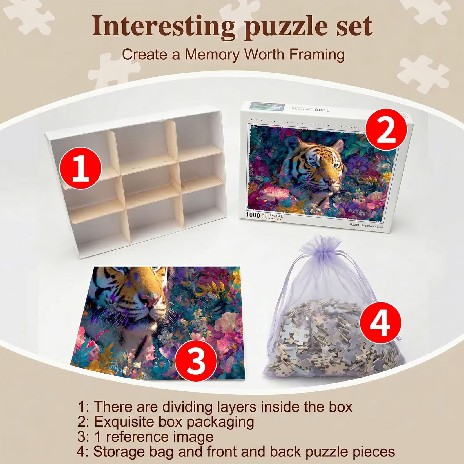 Puzzle 2000 Pezzi Classici, Puzzle tigre foresta-2 99 x 70 cm, Gioco Educativo e Antistress in Legno con Poster Incluso, Ttività DIY per Famiglia, Regalo per Appassionati, Decor Parete Casa, f0-620