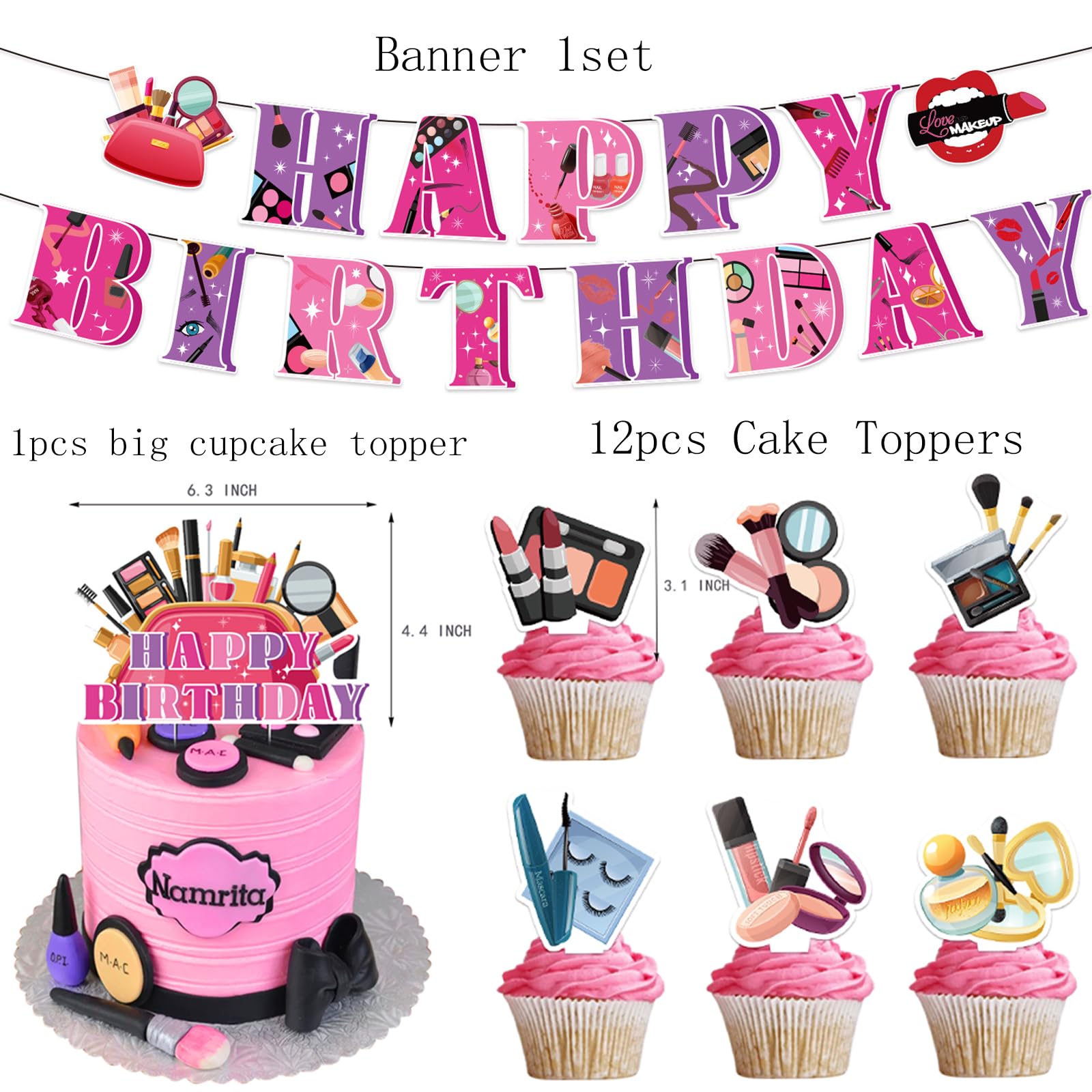 Spa Geburtstagsparty Dekorationsset, Make-up-Thema, Mit Banner, Ballons, Kuchenaufsatz – Für Mädchengeburtstage Und Spa-Partys