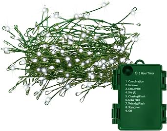 FairyGlim Battery Operated Christmas Lights, 10FT 100 Micro LEDs Fairy Lights with 8 Modes and Timer, Green Copper Wire for Indoor Outdoor Christmas Tree Wreath Garland Garden Party,Cool White