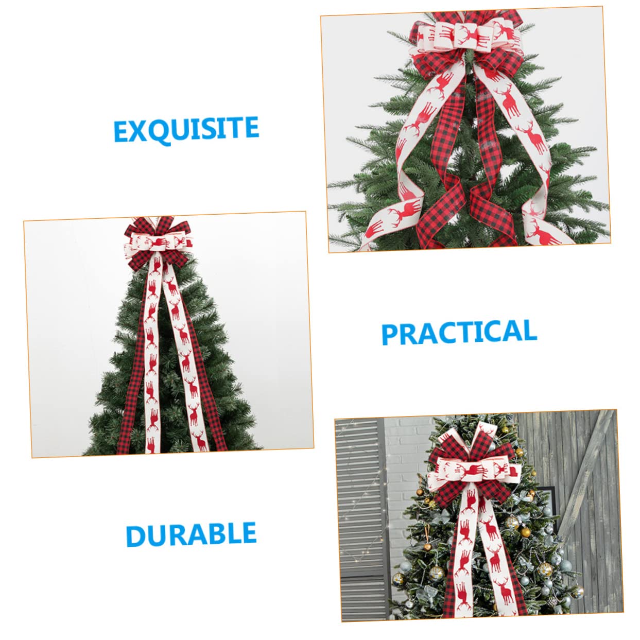 4 Stück Weihnachtsbaumschleife Karierte Schleife Outdoor-Bögen weihnachtsdeko Christmas Decorations Girlande Weihnachtsschmuck Schleifenknoten selber Machen Christbaumschmuck