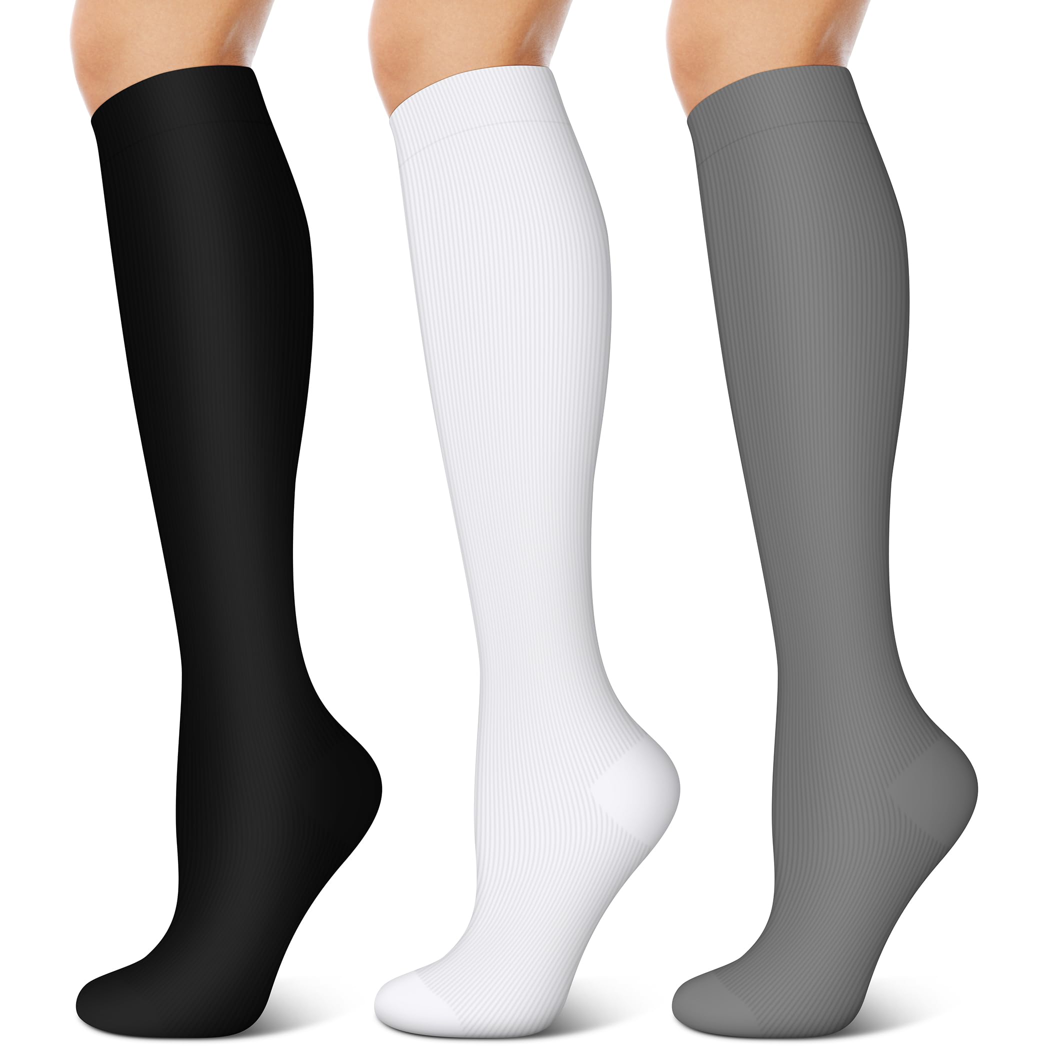 3 Pairs Compression Socks for Women & Men 15-20 mmHg- Best Support for Nurses, Running, Hiking, Recovery & Flight Socks