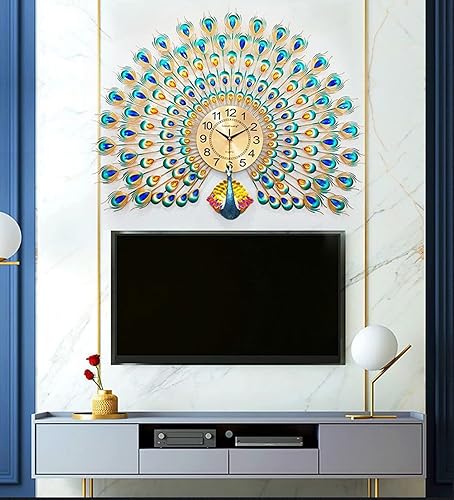 Miniatura 8 de Reloj de pared grande de pavo real con diamantes de cristal, esfera de arte moderno, reloj de pared silencioso de cristal 3D, aguja de metal,