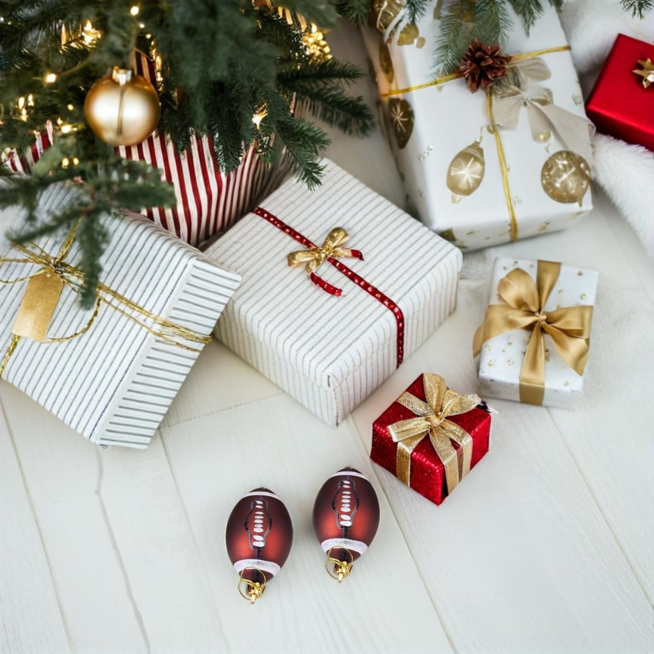 DECHOUS 12Pcs Christmas Sport Ball Ornaments: Plastic Rugby Theme Xmas Tree Hanging Decorations Football Ornament for Holiday Party Sports Theme - Image 2