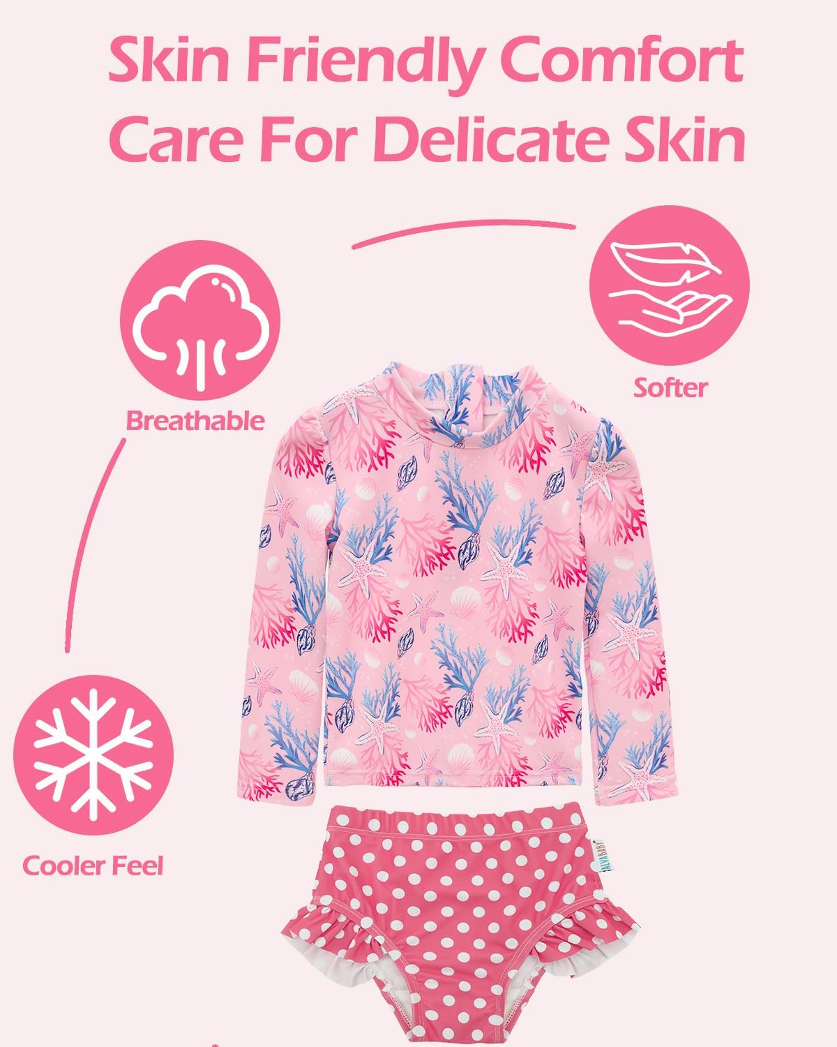 ALVABABY Long Sleeve Rashguards, Baby/Toddler Girls' Swimsuit Sets, UPF 50+ Sun Protection 2 Piece Bathing Suit with Zipper