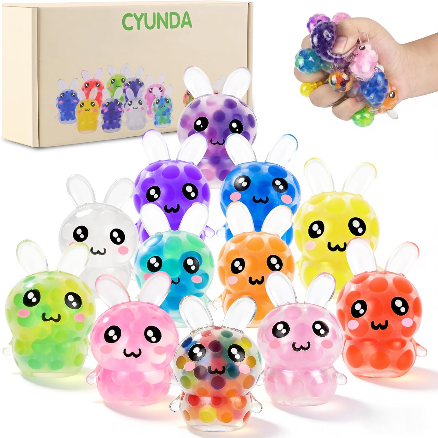 Easter Egg Fillers – 12 Pcs Easter Bunny Squishy Toys, Squishy Stress Balls Gift Box Set, Easter Basket Stuffers for Kids, Non-Candy Easter Gifts, Party Favors
