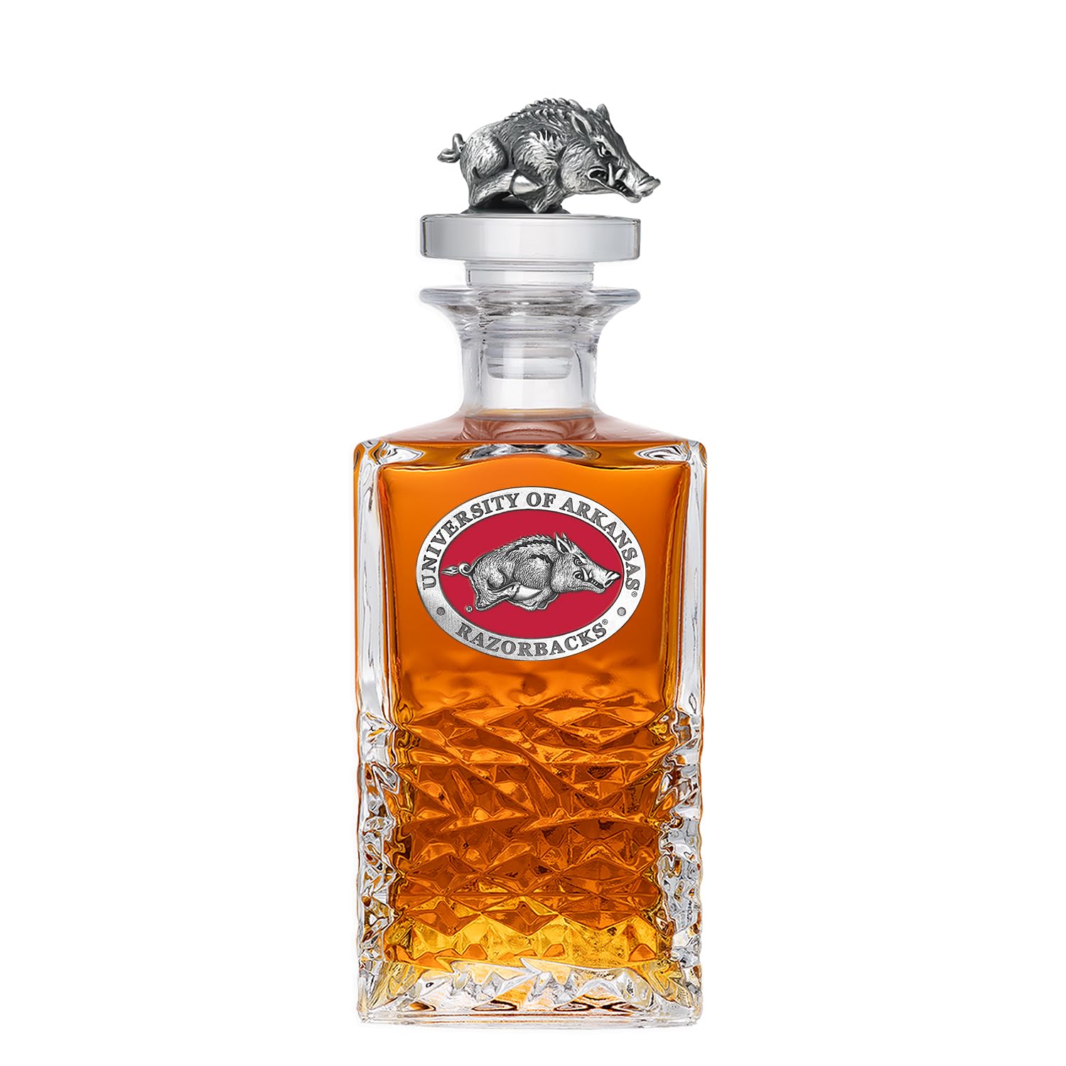Arkansas (Razorbacks) Heritage Decanter with 3D Stopper | 25 OZ Liquor Pourer | Expertly Crafted Pewter Glass