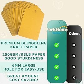 PH PERKHOMY 180 Pcs Gold Paper Gift Tags with String, Blank Price Tags for Gifts Crafts Wedding Christmas, Gold