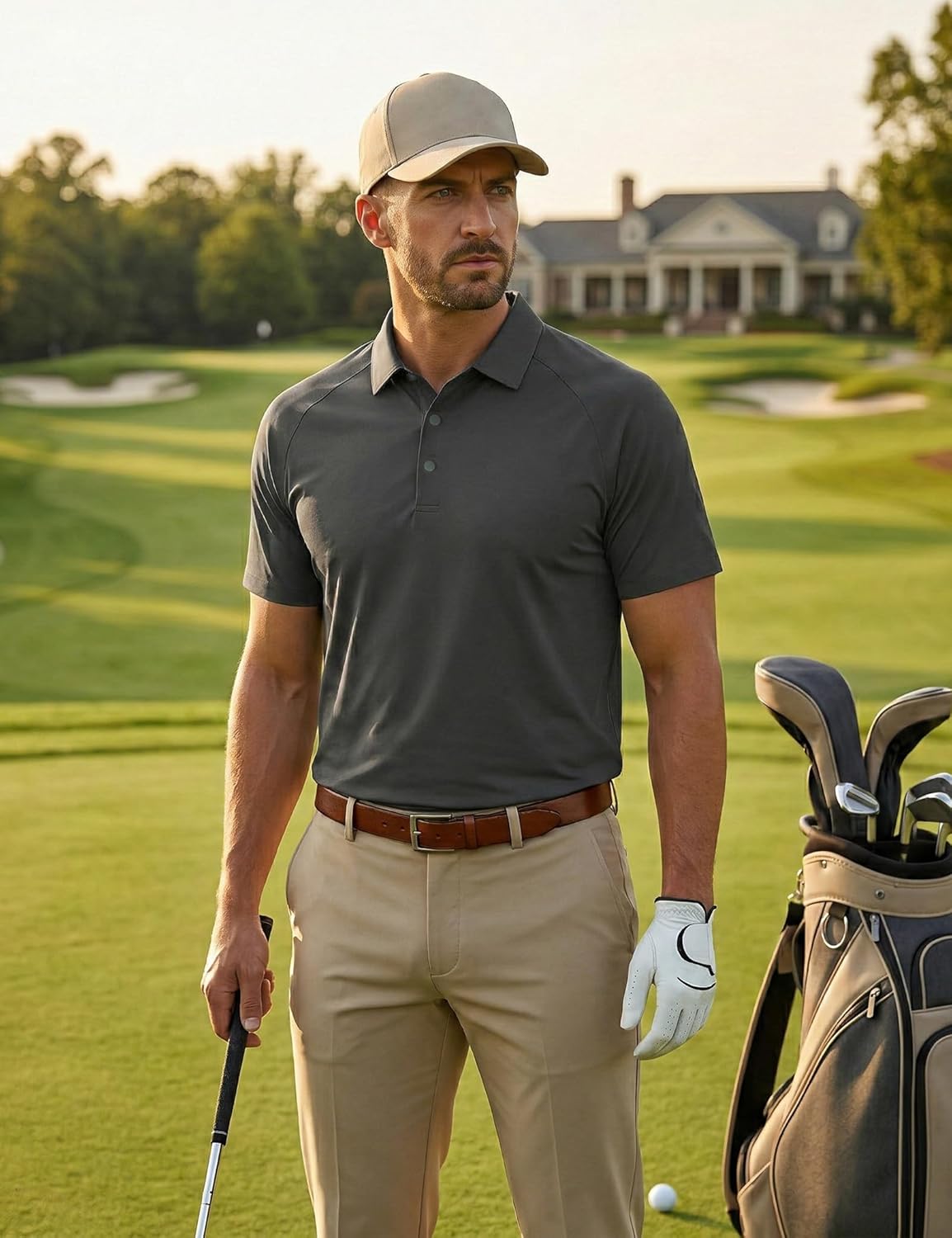 Plain&Plaid Golf Shirts for Men Cool Touch Wrinkle Resistant Bonded Collar Stitch-Free Cuffs Mens Golf Polos