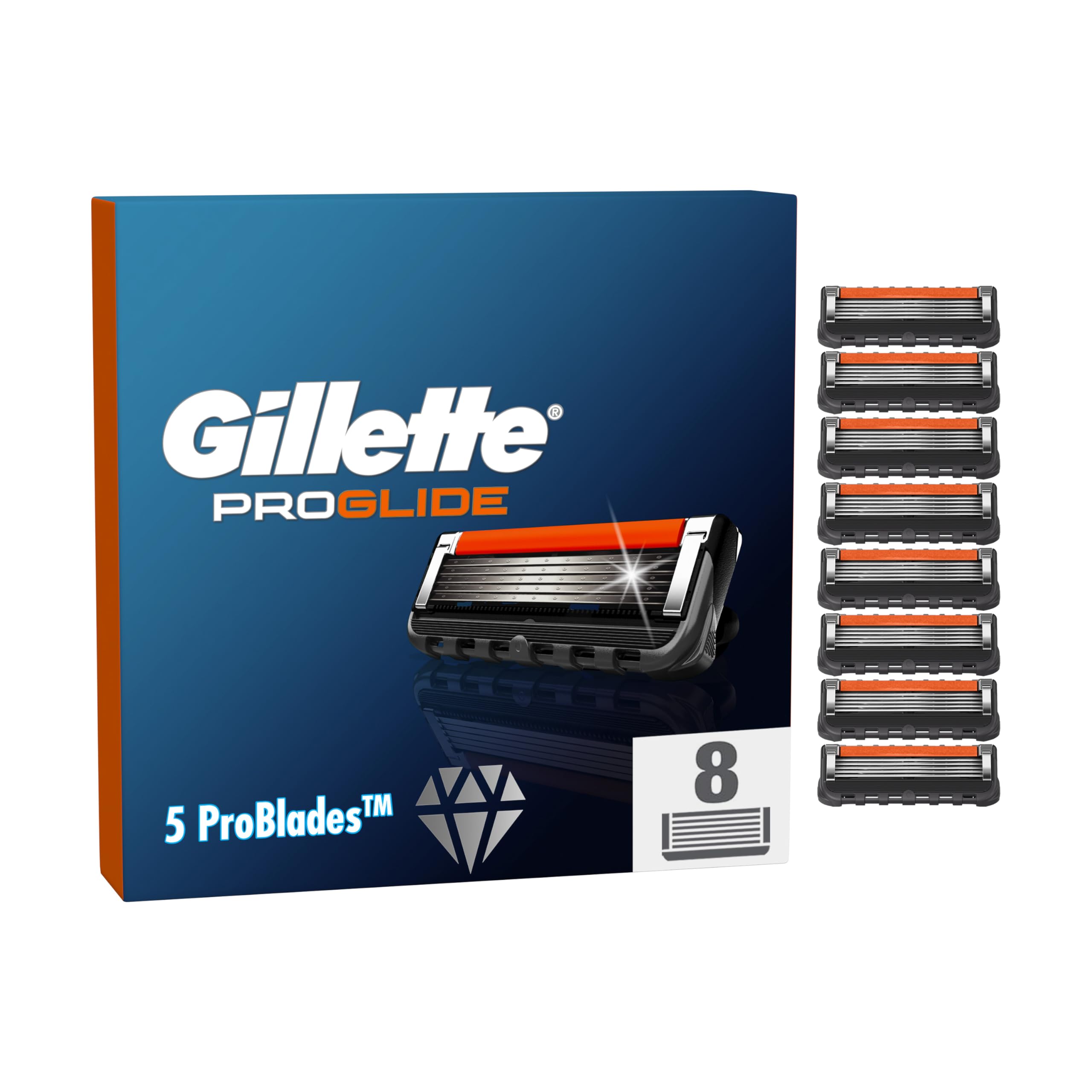 Gillette ProGlide Lamette di Ricambio per Rasoio da Uomo, 8 Ricariche, Progettato per una rasatura profonda, con striscia lubrificante