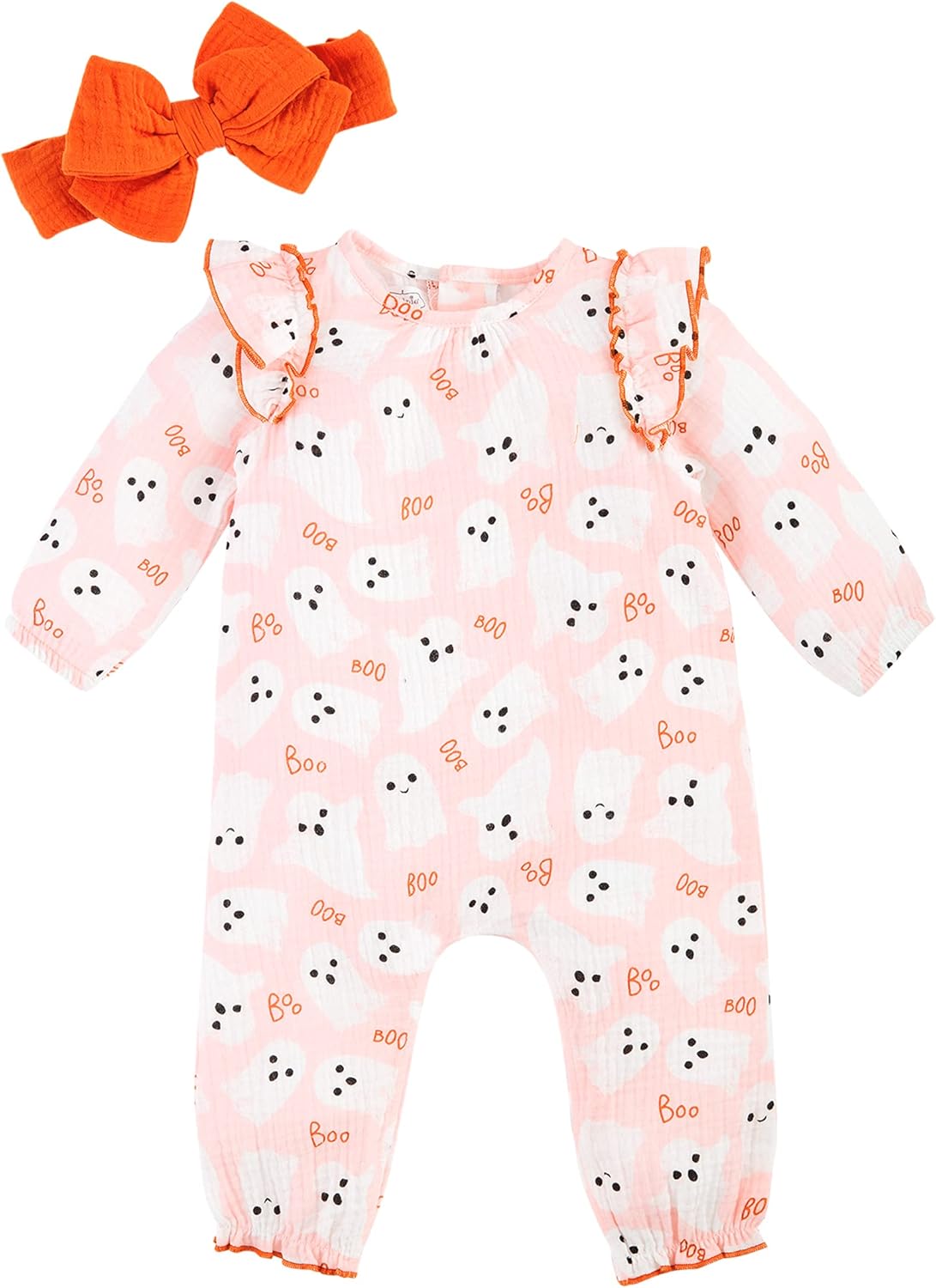 Mud Pie baby-girls Pink Ghost Bodysuit Set