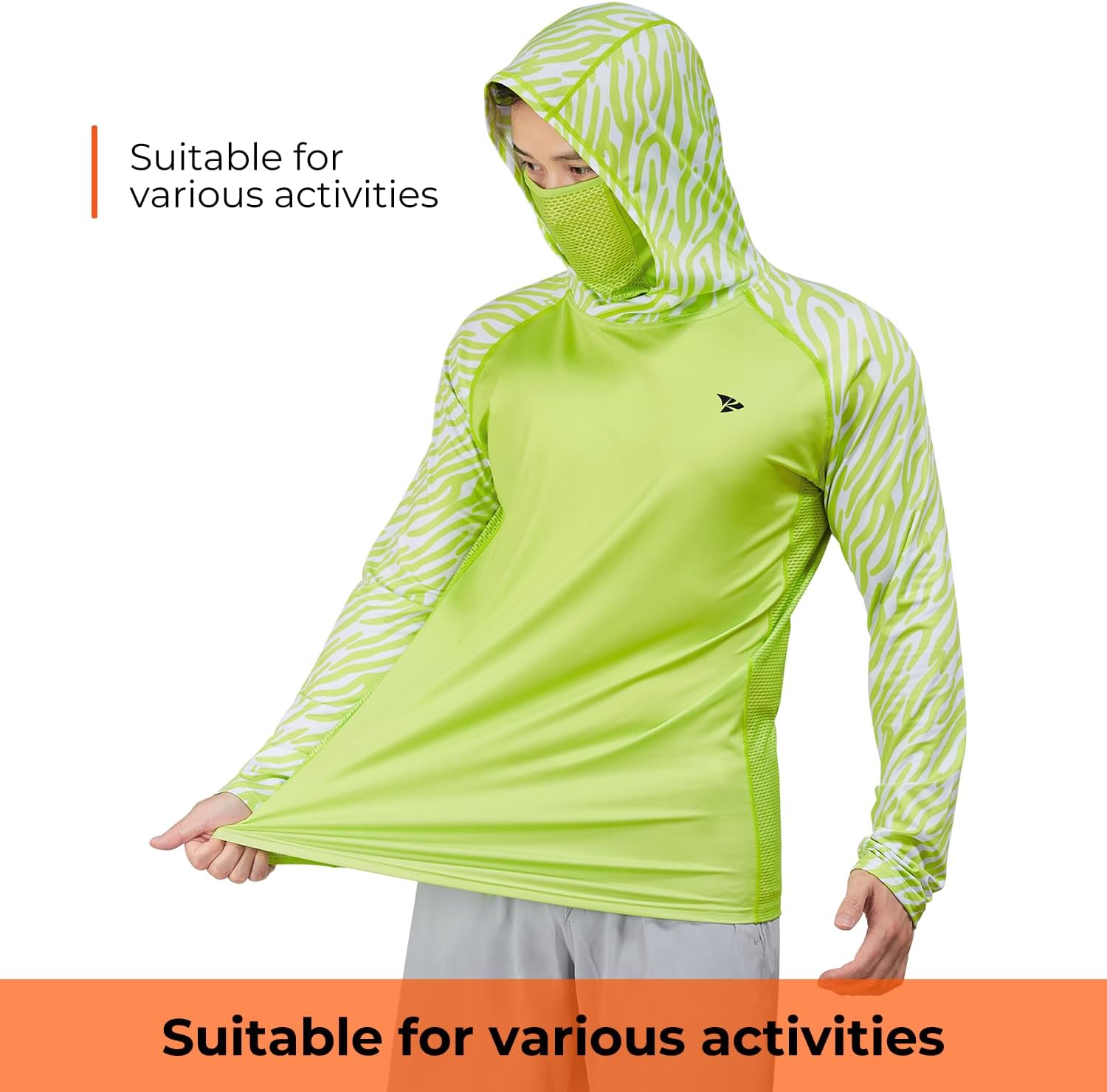 Rodeel UPF 50+ Men’s Long Sleeve Performance Fishing Hiking Sun Protection Shirt with Mask UV Neck Gaiter Hoodie