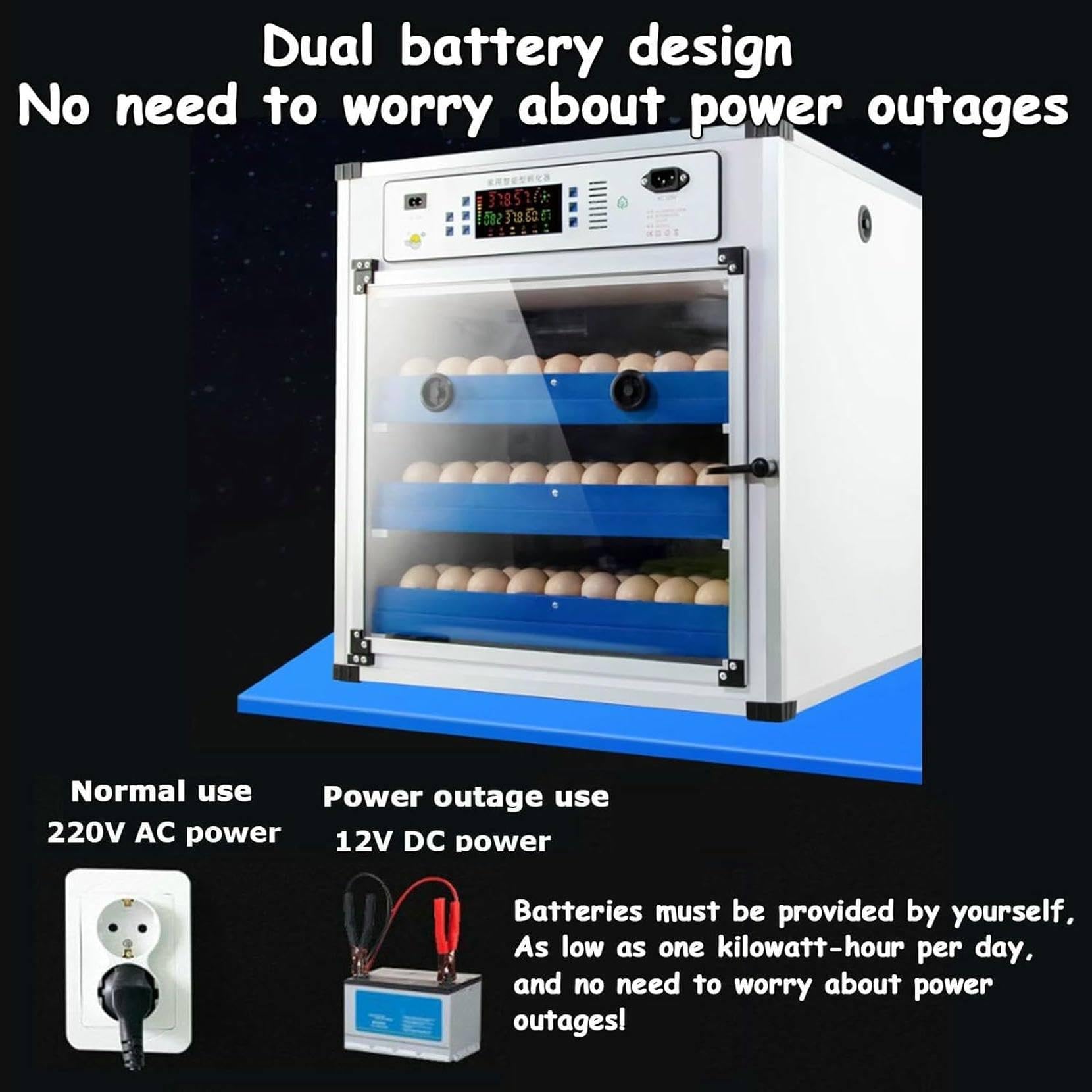 Incubadora De 136/204/372/340 Huevos con Volteador AutomáTico Y AdicióN AutomáTica De Agua, Control De Humedad Y Temperatura, FuncióN WiFi, Osciloscopio Integrado, para Aves De Corral 136Eggs