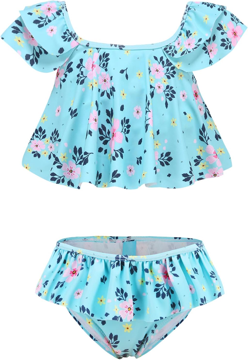 HowJoJo Girls Two Piece Tankini Swimsuit Green Floral Bathing Suit Swimwear