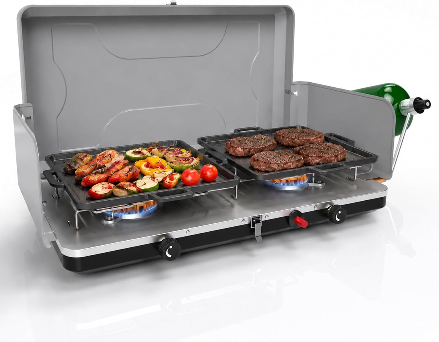 Dual Burner Propane Camping Stove, Portable Outdoor Stove with 22,000 BTU