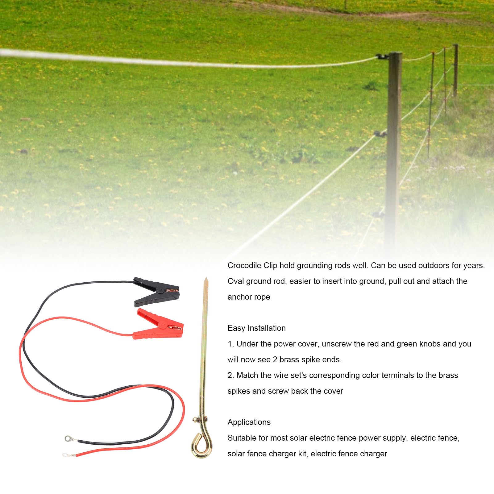 Asta di Messa a Terra per Recinto Elettrico, Filo per Recinto Elettrico Solare di Design Ovale Resistente Agli Agenti Atmosferici in Acciaio Zincato con Clamp/Holder a Coccodrillo Incluse per
