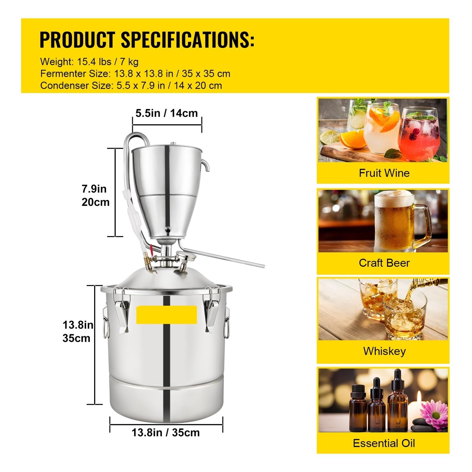 Destilador de Alcohol y agua de 30L, equipo de alcohol ilegal DIY de acero inoxidable for whisky, vino, cerveza, licores, Kit de elaboración casera | []