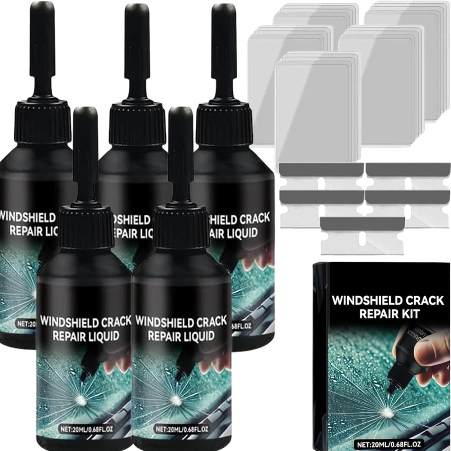 2026 Upgrade Windshield Chip Repair Kit Professional, Glass Repair Liquid for Cracks House Windows, Car Glass Window Liquid Nano Repair Kit, for Fix Windows, Mirrors, Glasses, All Crack Types (5 Pcs)