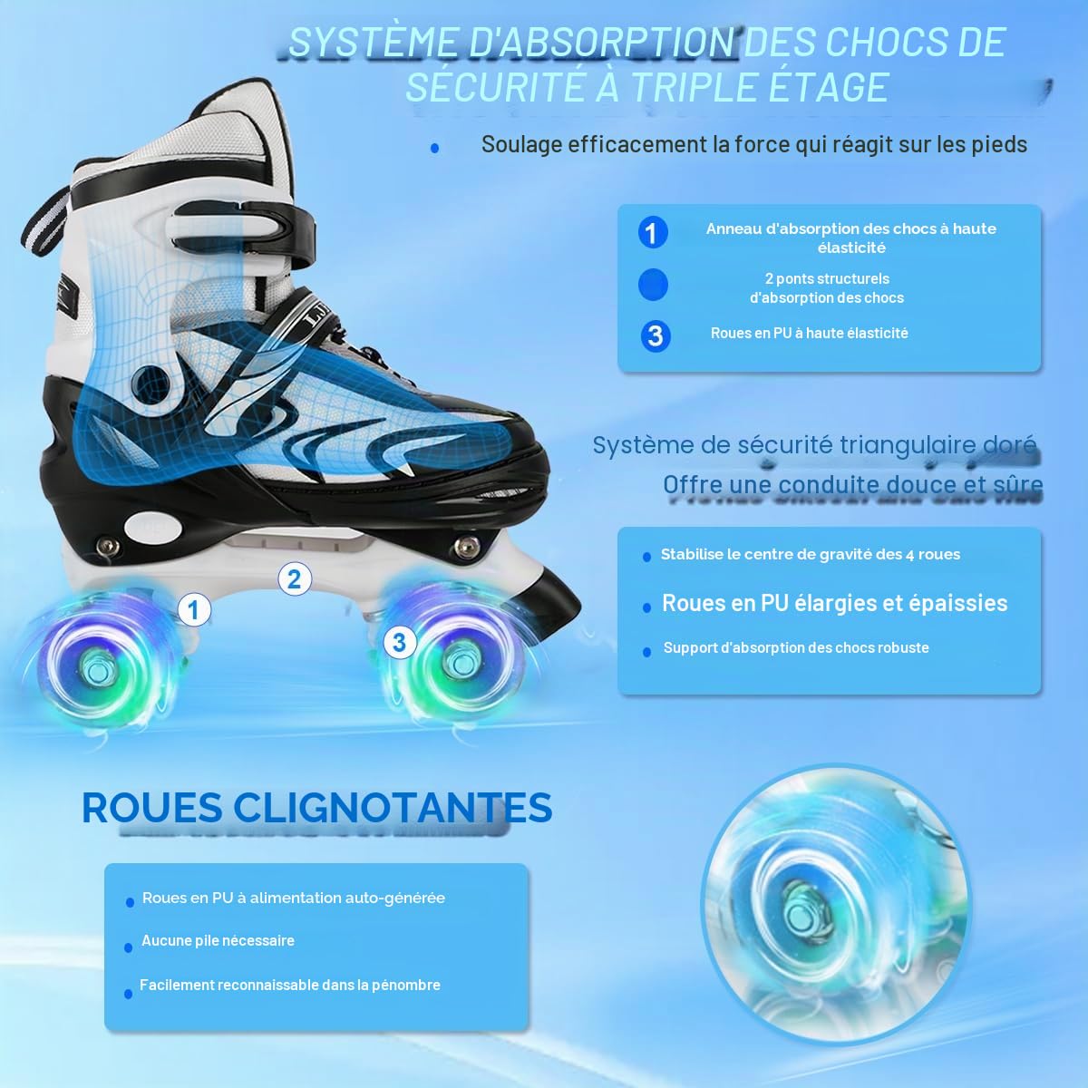Patins à roulettes réglables pour Enfants Filles débutants | Réglables en 4 tailles