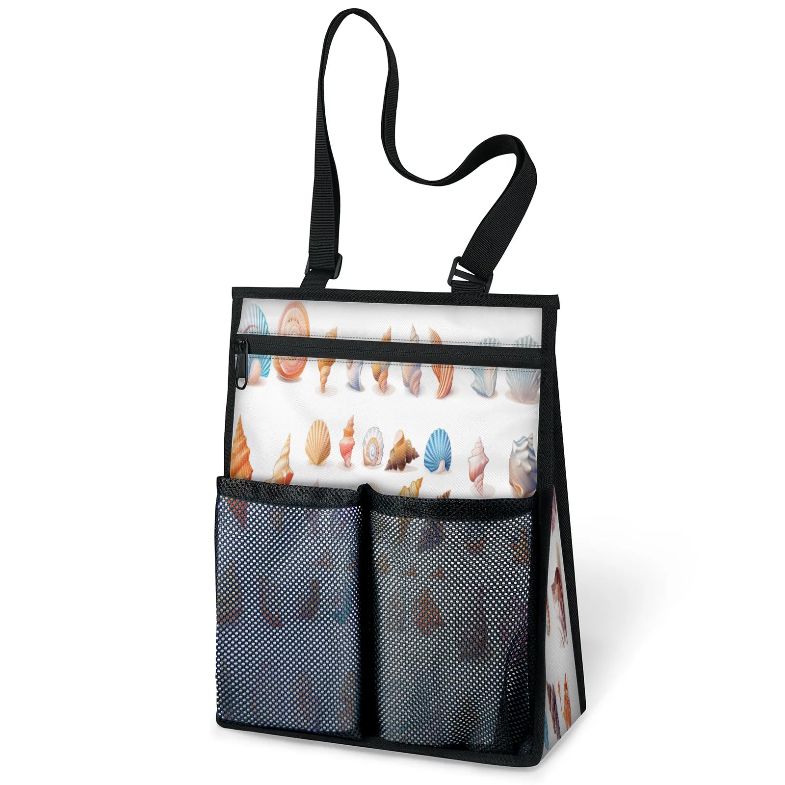 Ourtheme Seashell Theme Portable Shower Bag for Travel Gym Camp Beach Tote Shower Caddy Bags Hanging Toiletry Organizer